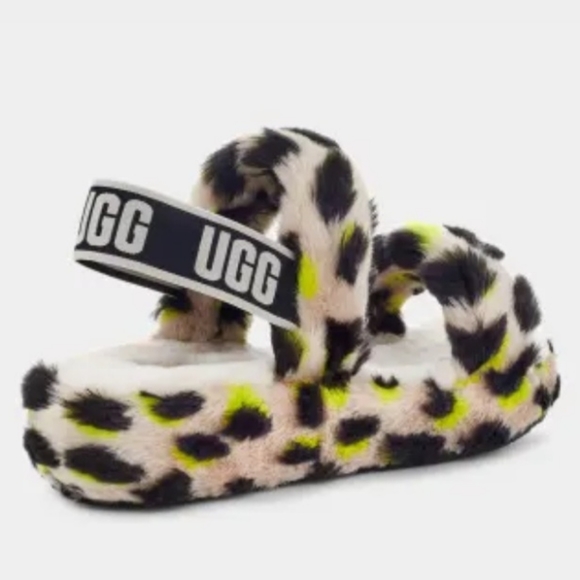 UGG Fluff Oh Yeah Slide Slippers Sandals Cheetah Leopard Print new - Picture 3 of 10